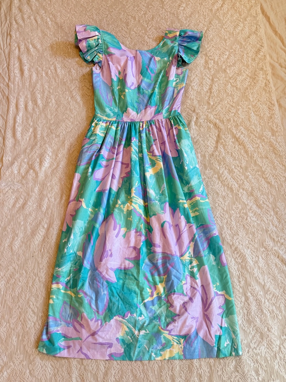 Vintage Misty Lane 80s pastel floral union made maxi dress